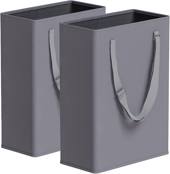 Slim Laundry Hamper with Adjustable Long Handles, 45L Small Laundry Baskets
