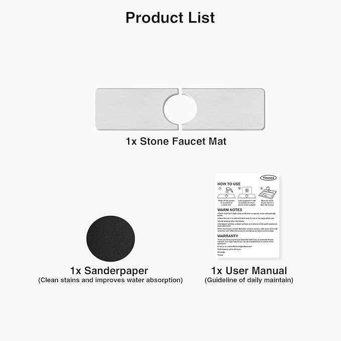 15.8" x 4" Stone Faucet Mat for Kitchen Sink, Quick Drying Diatomite Sink Tray