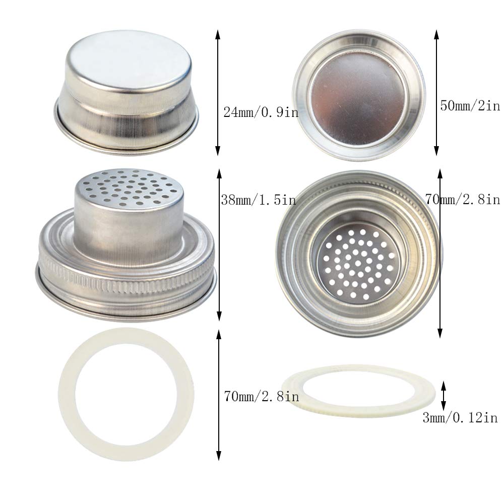 obmwang 4 Pack of Stainless Steel Mason Jar Shaker Lids Caps for Cocktail,Dredge Flour,Mix Spices,Sugar, Salt, Peppers and More or Shake Drinks Cocktail-Fits Any Regular Mouth Mason Jar Canning Jar