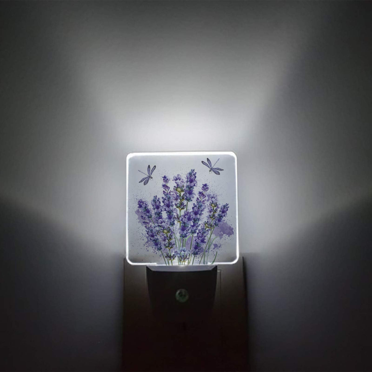 Lavender Dragonfly Flower Plug-in LED Night Lights Purple Plant Auto Dusk-to-Dawn Sensor for Bedroom Bathroom Kitchen Nursery Hallway Stairs Wall Home Decor