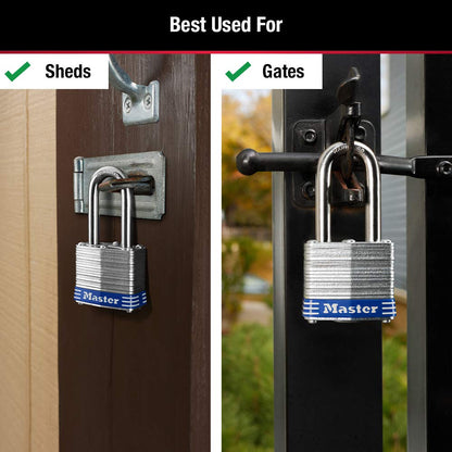 Master Lock Outdoor Padlocks, Lock Set with Keys, Keyed Alike Padlocks with Long Hardened Shackles That Resist Cutting for Gates, Sheds, Fences, 3 Pack, 3TRILF
