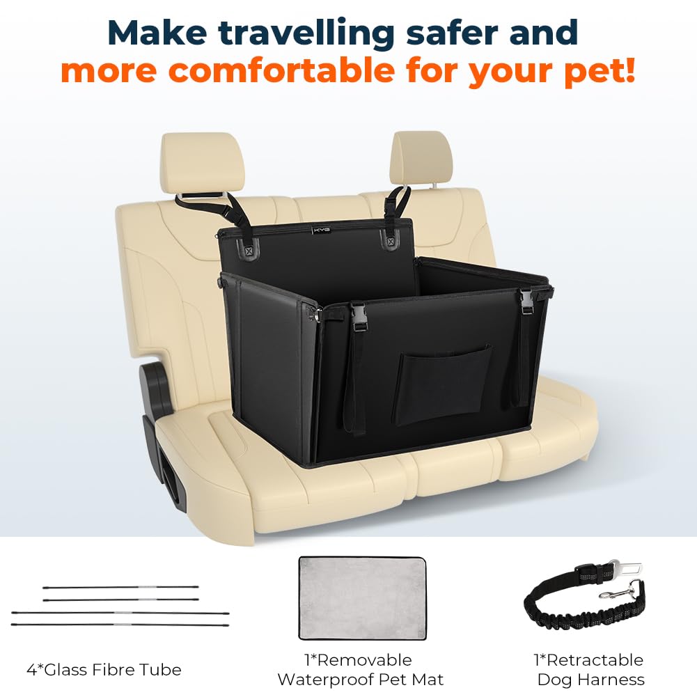 KYG Extra Stable Dog Car Seat Waterproof Dog Car Seat for Dogs Non-Slip Pet Car Seat Scratch Proof Car Seat for Dogs Large-with 4 Fastening Straps Dog Car Seat for Back Seat-up to 26 KG