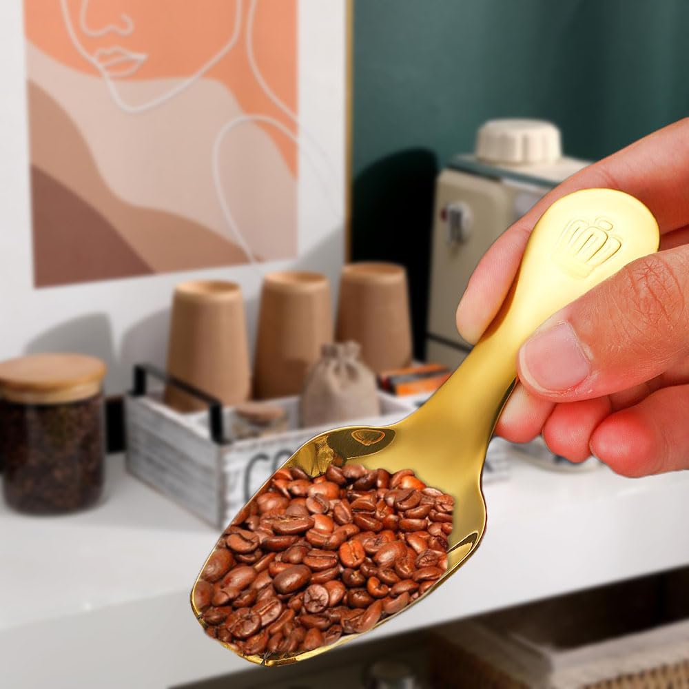 2 Pcs Stainless Steel Mini Dessert Spoons - Short Handle Tasting Scoops for Candy, Salt, Sugar, Coffee | Seasoning Spoon for Ice Cream, Cake, Canisters