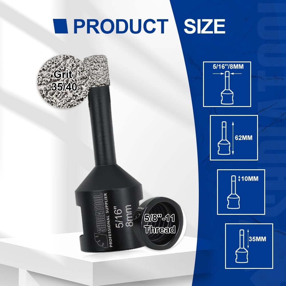 SHDIATOOL Diamond Tile Drill Bits Kit 15pcs, Porcelain Hole Saw Sets, Core Bits Cutter for Drilling Ceramic Marble Granite (6/8/10/20/25/35/50/75/100/20MM/2/SDS/HEX/6MM/4.5”)