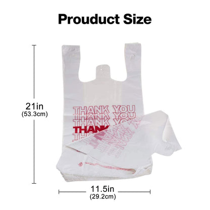 TashiBox Plastic bags with handles，thank you bags，Measures 11.5" X 6.25" X 21", 15mic, 0.6 Mil (400 Count),Reusable and Disposable Grocery Bags