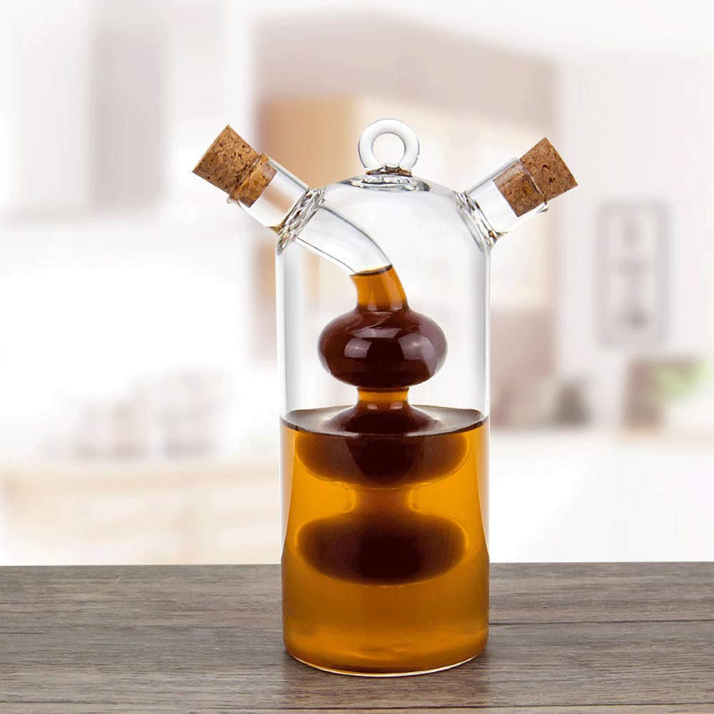 WINAKUI Olive Oil and Vinegar Dispenser Cruet Bottles, 2 in 1 Transparent Dual Glass for Kitchen Cooking Container
