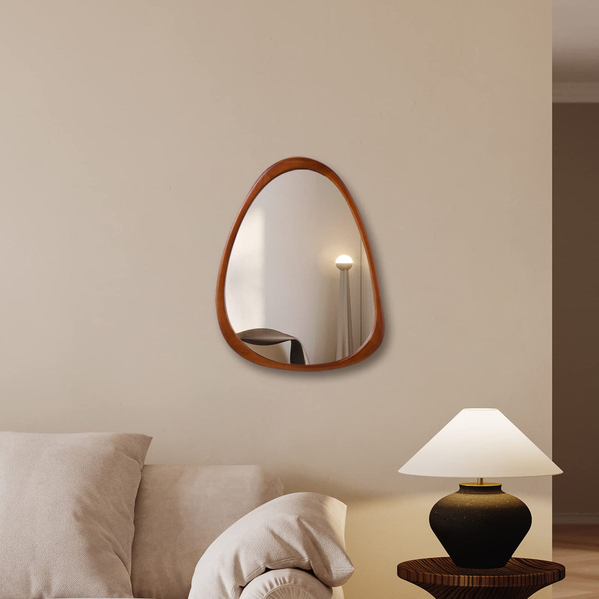 COOL2DAY 28"x 22" Irregular Wood Wall Frame Mirror, Asymmetrical Abstract Decorative Mirror for Living Room, Bedroom, Entryway, Bathroom