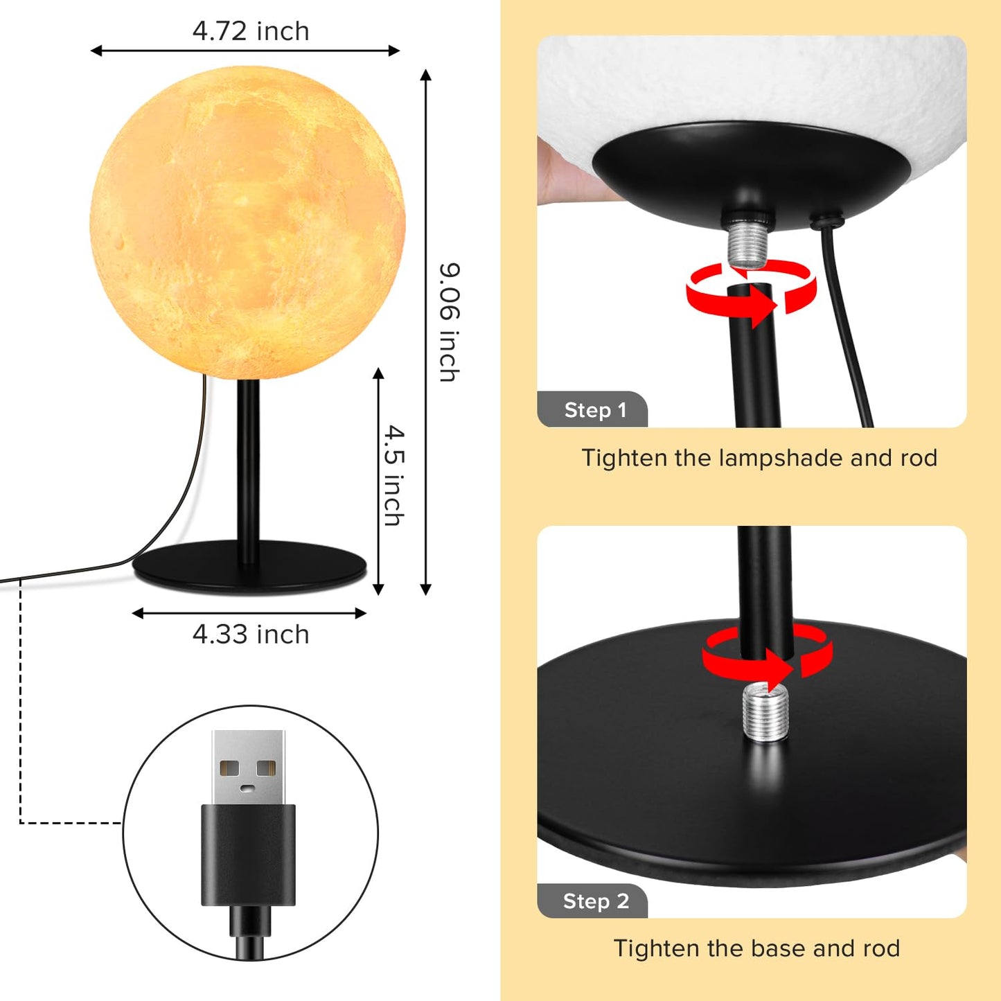 Moon Lamp Small Table Lamp for Bedroom, Dimmable Bedside Table Lamp with 30 Modes, Night Light Bedside Lamps for Night Stands, Desk Lamp for Living Room, Office, Dorm, Birthday Gifts for Kids Teens