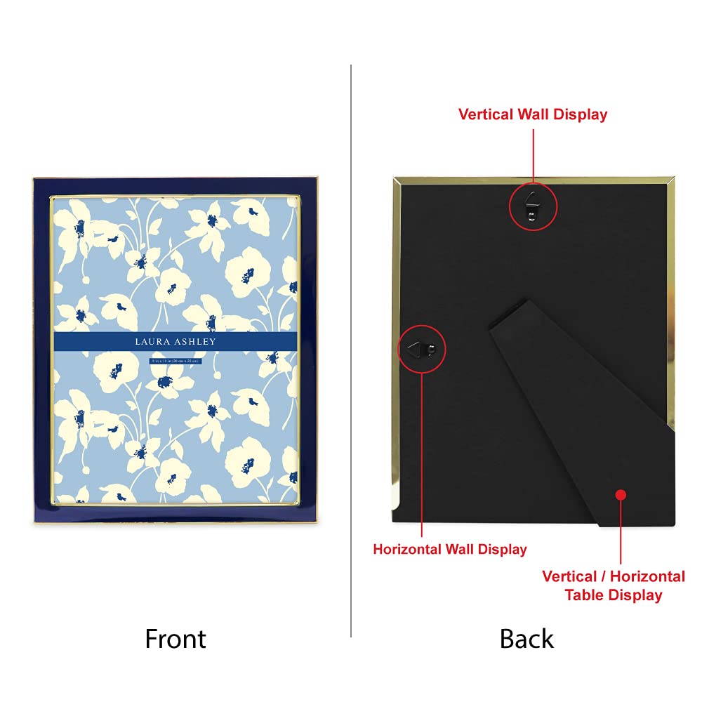 Laura Ashley 8x10 Navy Enamel Picture Frame, Gold Metal Edge with Easel, for Countertop, Counterspace, Tabletop Display, Bookshelf, Desk, Wall Décor, Photo Gallery (8x10, Navy W/Gold)