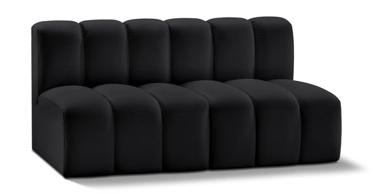 Meridian Furniture 101Black-S2A Arc Collection Modern | Contemporary Modular Sofa with Soft Black Vegan Leather, Deep Channel Tufting, Modular Design, 60" W x 31" D x 30" H, Black