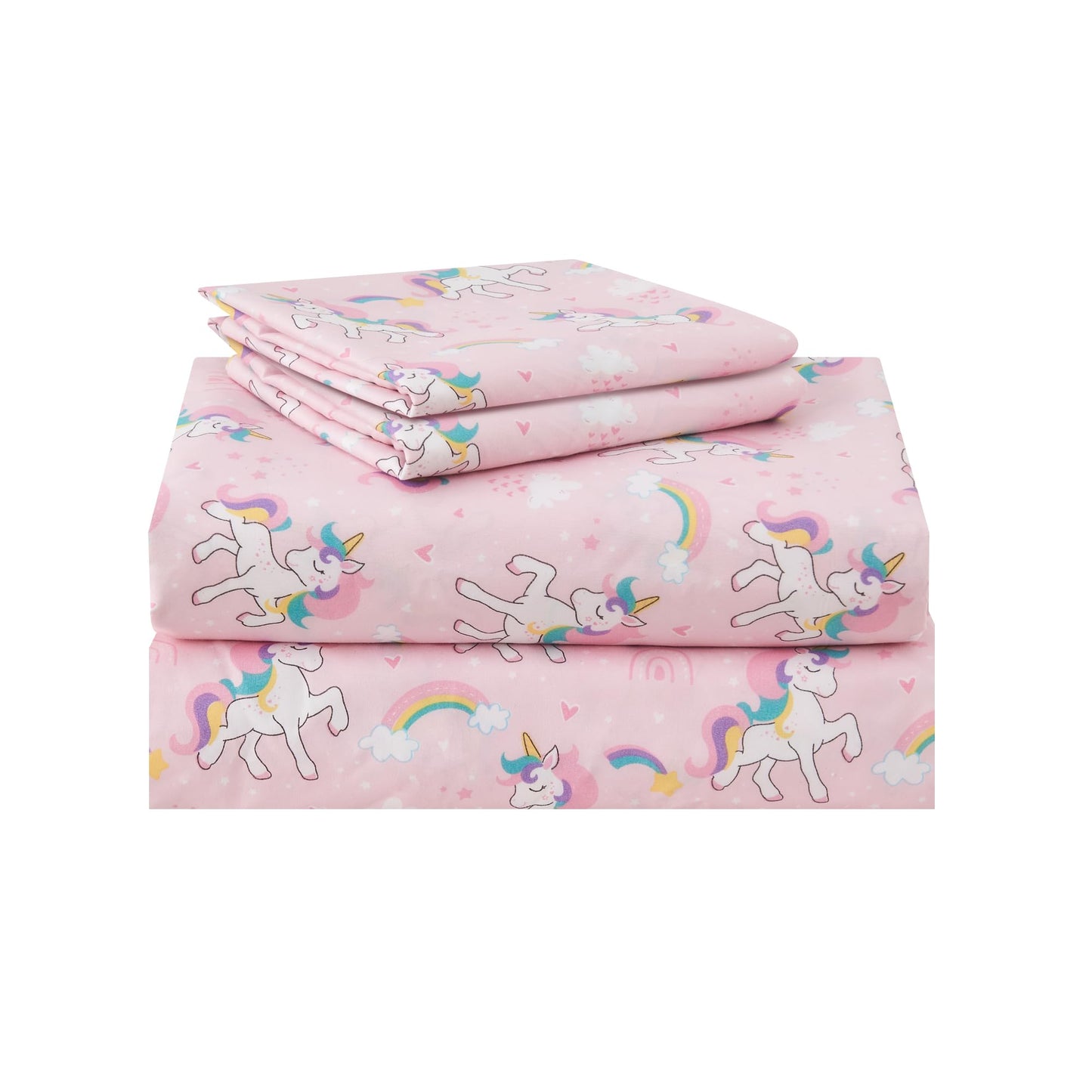 lasoftan Kids Sheet Set Twin Size 3 Pcs, Girls Sheet Set with Pink Unicorn Pattern，Kids Girls Twin Fitted Sheet，Breathable & Silky Soft Microfiber Fitted Sheet