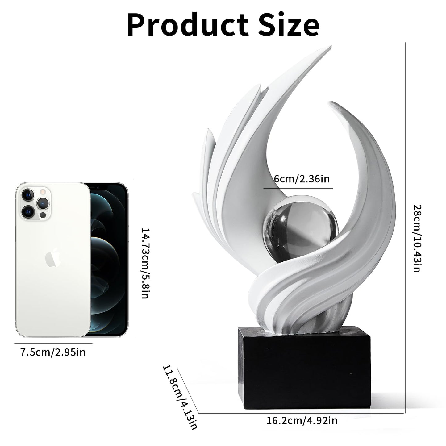 Modern Art Statue Decor, Abstract Swirl-Shaped Sculpture with Glass Ball Resin Art Figurines Centerpiece Sculptures for Home Decor Living Room Stand Coffee Table Office Bookshelf Decoration (white)
