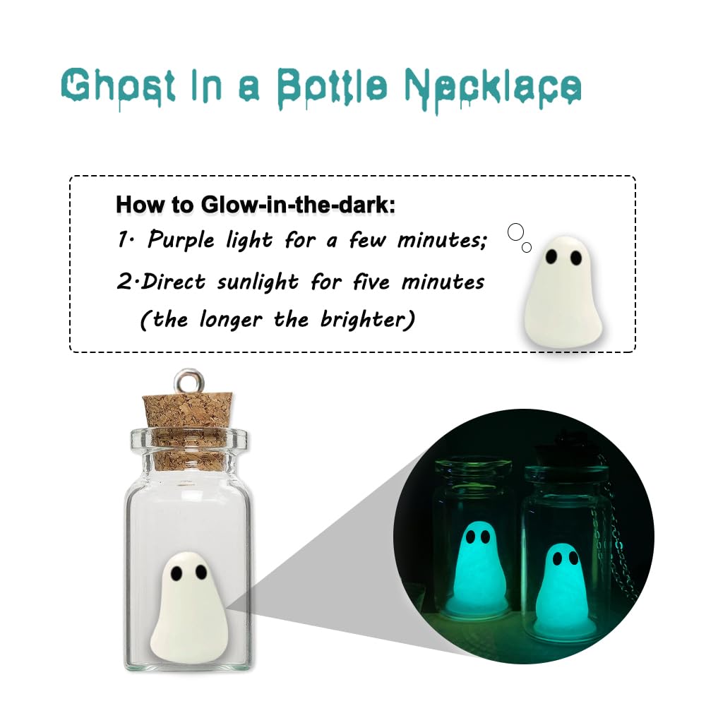 TKHLT Ghost Necklace, (Blue) The Adopt A Ghost in A Bottle Pendant Necklace Halloween Jewelry for Women and Men