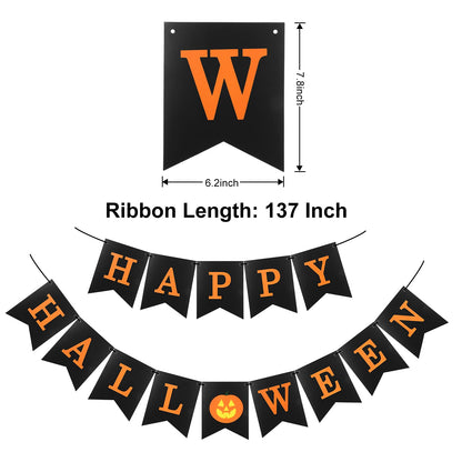 MiniRed Halloween Banner, Happy Bunting Banner with Pumpkin Sign, Halloween Party Decorations Supplies