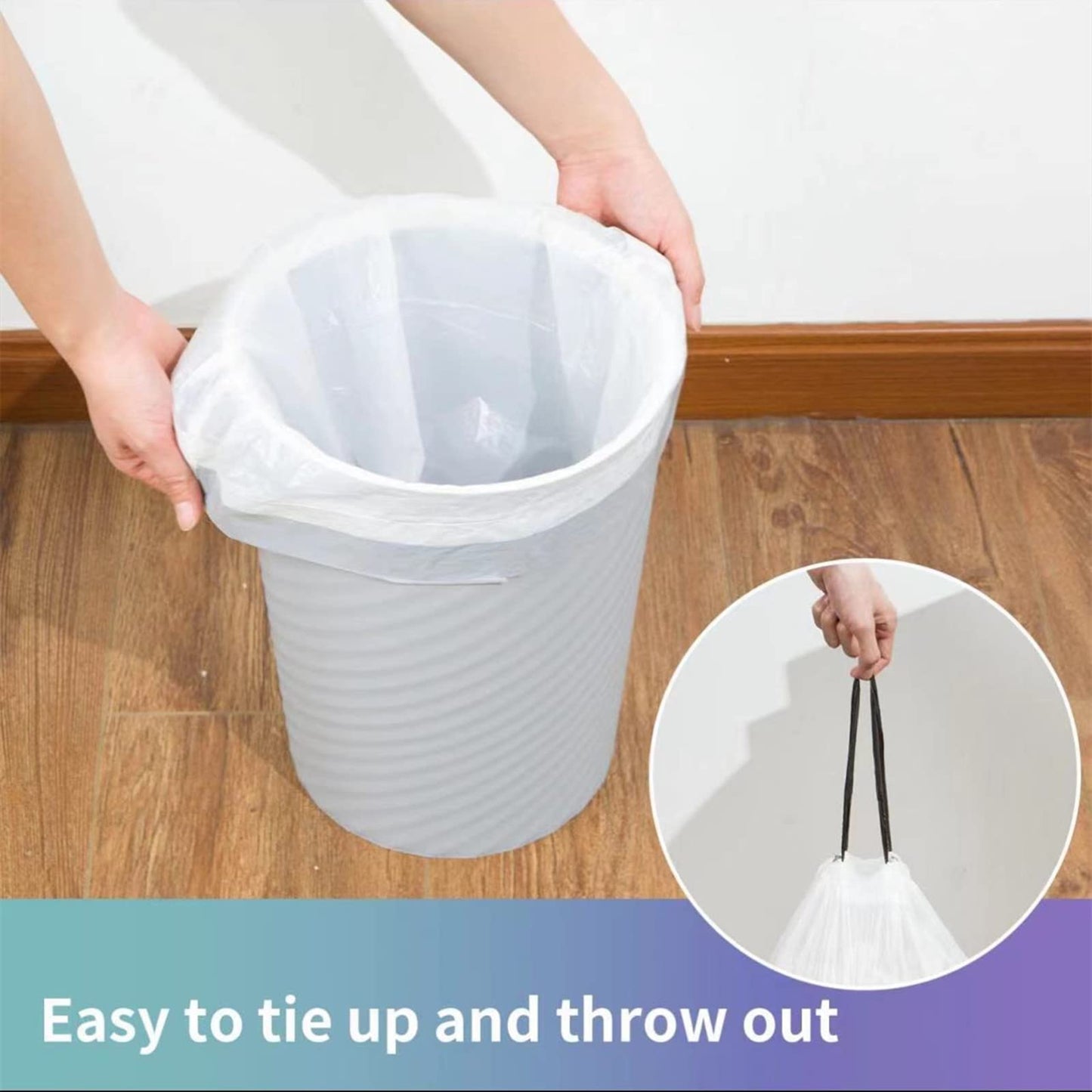 30 Liter Bin Liners 100 Bags Drawstring Garbage Bags Thickened Stretchy,Bathroom,Bedroom,Kitchen,Office and Living Room