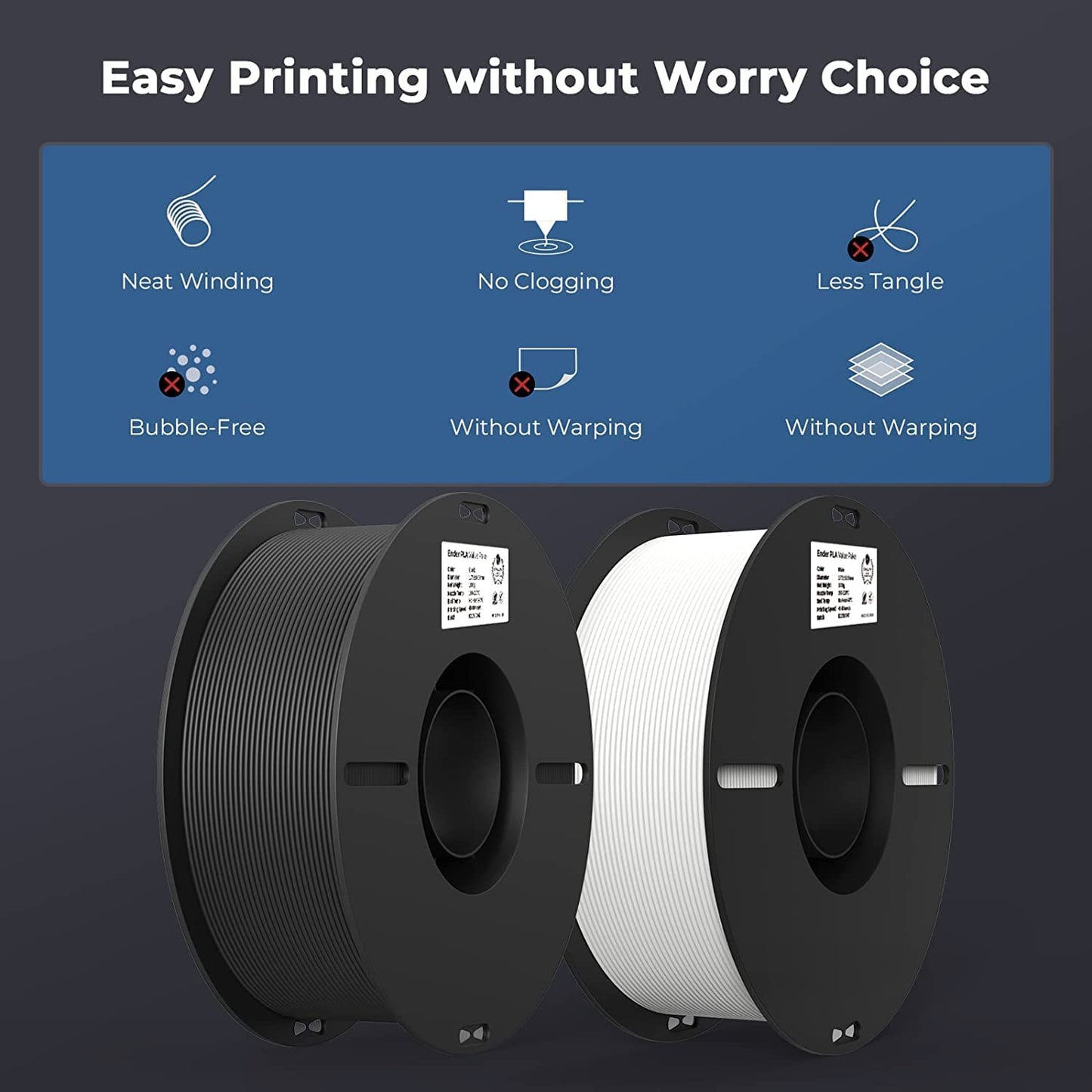 Creality Ender PLA Filament 1.75mm 3D Printer Filament, 2kg Cardboard Spool (4.4lbs), Dimensional Accuracy +/- 0.03mm, Fit Most DIY Printer (White*1KG & Black*1KG)