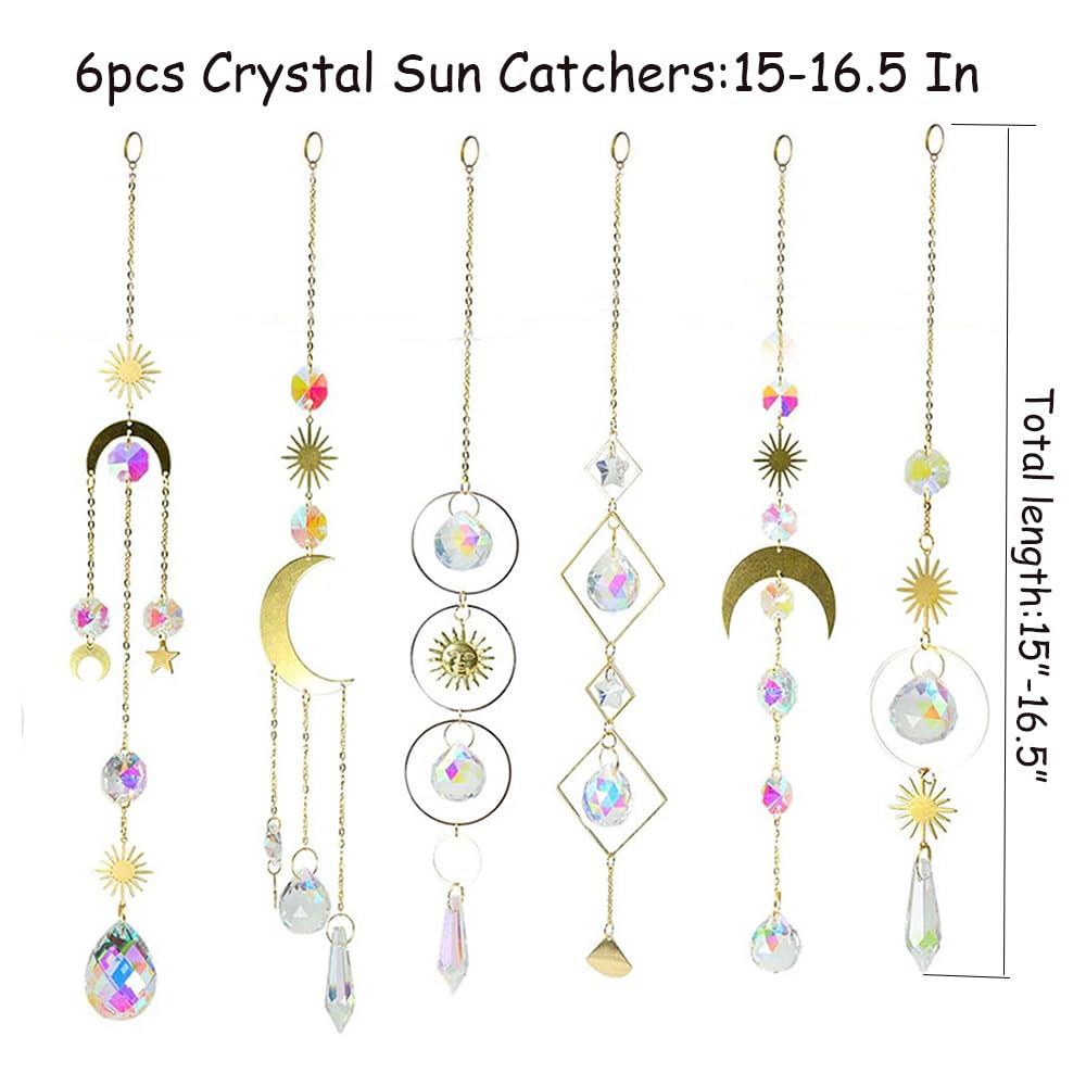 6PCS AB Crystal Suncatcher Hanging Sun Catcher with Chain Rainbow Maker Pendant Crystal Balls Prism for Window Home Garden Christmas Party Wedding Decoration