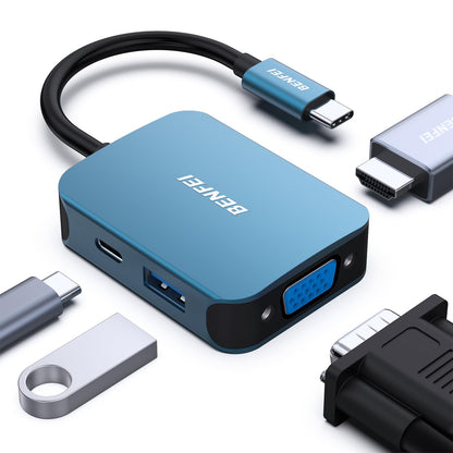 BENFEI USB C HUB, USB Type-C to HDMI VGA Adapter, USB C to USB Adapter, USB Type-C Power Delivery, Compatible for MacBook Pro 2021/2020/2019,Surface Book 2, Dell XPS 13/15, Pixelbook and More