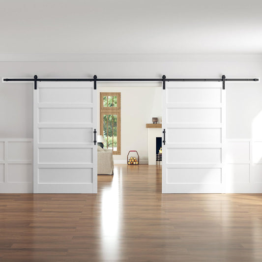 ROYMELO Double 48x84 Inch White Sliding Barn Door Slab with 8ft Hardware Kit Included
