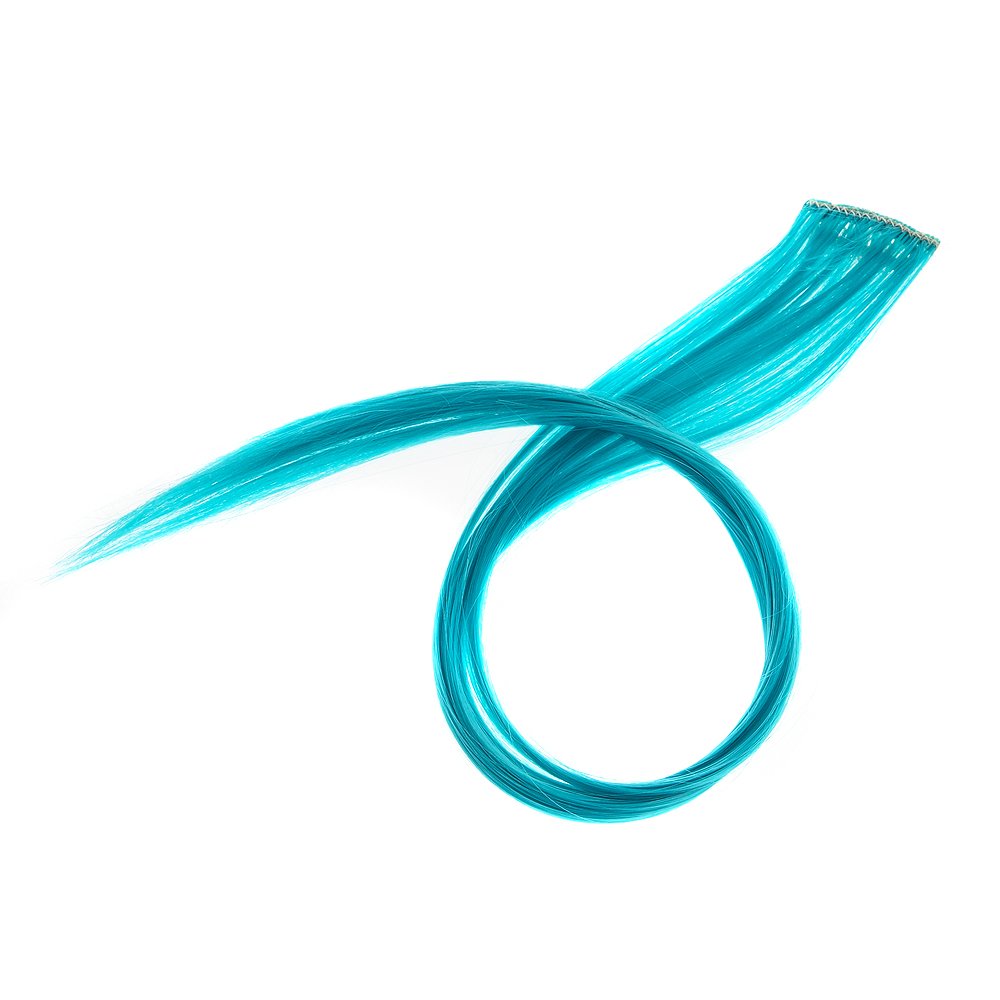 SWACC 12 Pcs Straight One Color Party Highlights Clip on in Hair Extensions Colored Hair Streak Synthetic Hairpieces (Teal Blue)
