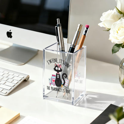 Gkodw Everything is Fine Cosmetic Organizer Pen Holder, Acrylic Desk Holder for Pen Pencil, Office Gifts for Coworker, Dumpster Fire Desk Accessory (Transparent44)
