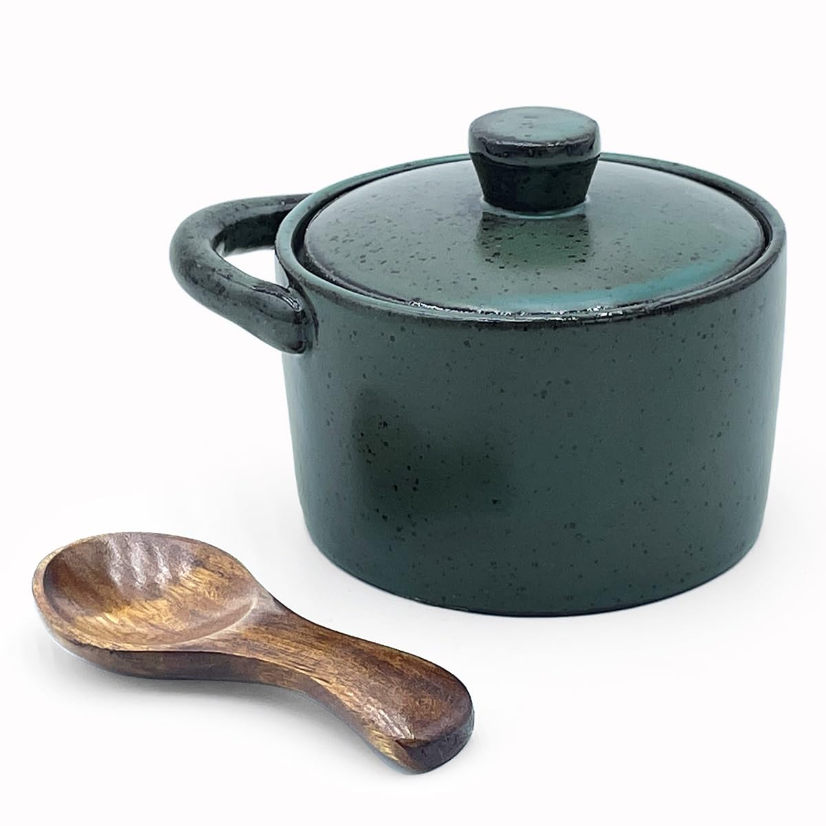 YILUSHENGHUA 8 oz Ceramic Salt Cellar with Lid & Wooden Spoon,Countertop Salt Container,Sugar Bowl,Spices Jar| Artisan Kitchen Decor(Deep Blue)