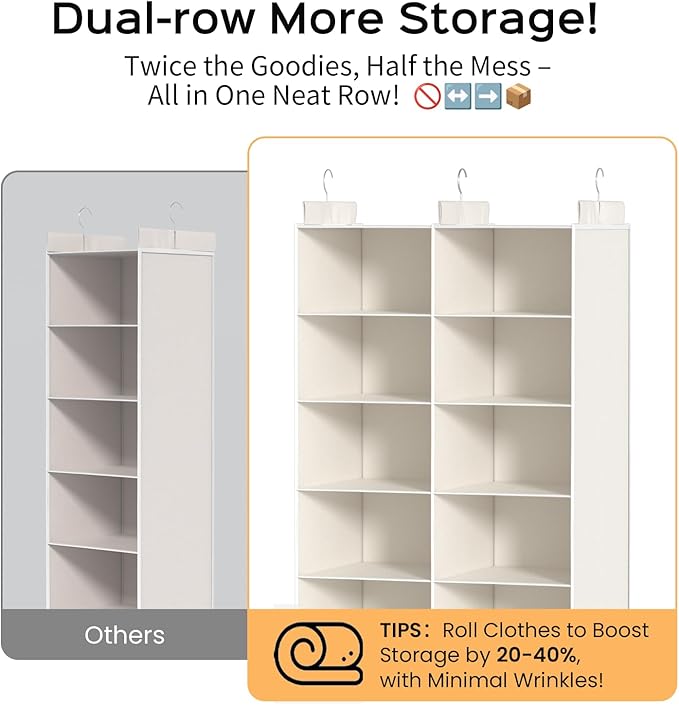 Space-Saving Hanging Closet Storage Organizer – Dual-Row Foldable Shelves