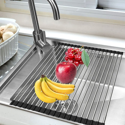 Ahyuan Roll up Dish Drying Rack Over The Sink Kitchen Roll up Sink Drying Rack Portable Dish Drainer Foldable Dish Drying Rack (Warm Gray, 17.8''X17'')
