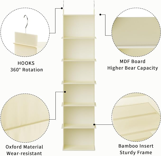 YOUDENOVA Hanging Closet Organizer, 6-Shelf Closet Hanging Shelves