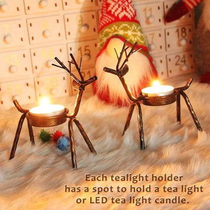 FORUP 6 Pack Metal Reindeer Tea Light Candle Holders, Christmas Home Decoration