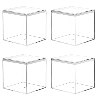 Kamehame Acrylic Boxes for Display 4 Pack Clear Plastic Square Cube, 3.9x3.9x3.9Inch/100x100x100mm Small Acrylic Box with Lid, Candy Pill and Tiny Jewelry Storage Boxes Organize Containers