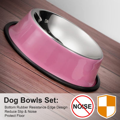 WERFORU 2 Pieces Dog Bowls Stainless Steel Dog Cat Pet Bowls for Feeding Water and Food Pink Medium Size