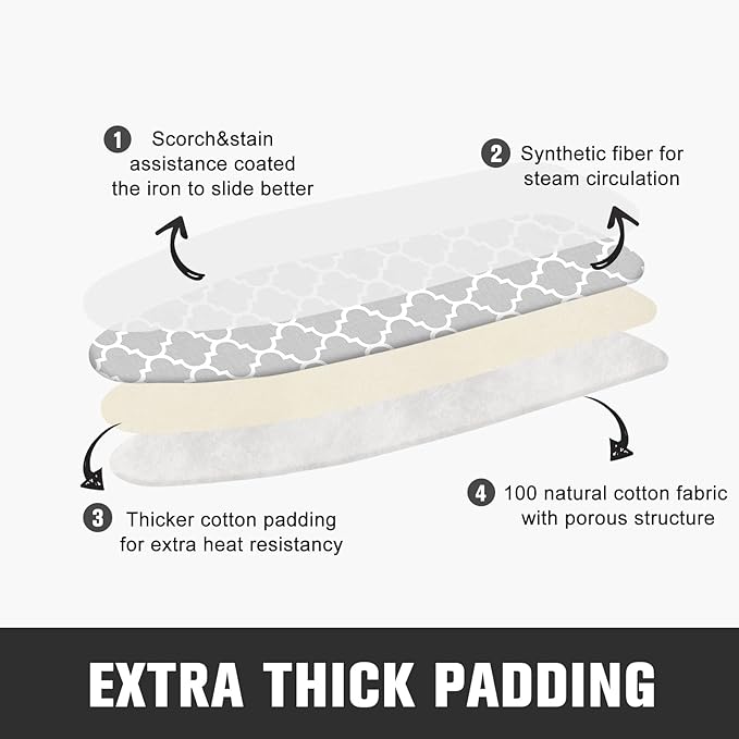 Ironing Board Cover and Pad, Standard Size 15" x 54" Iron Board Replacement