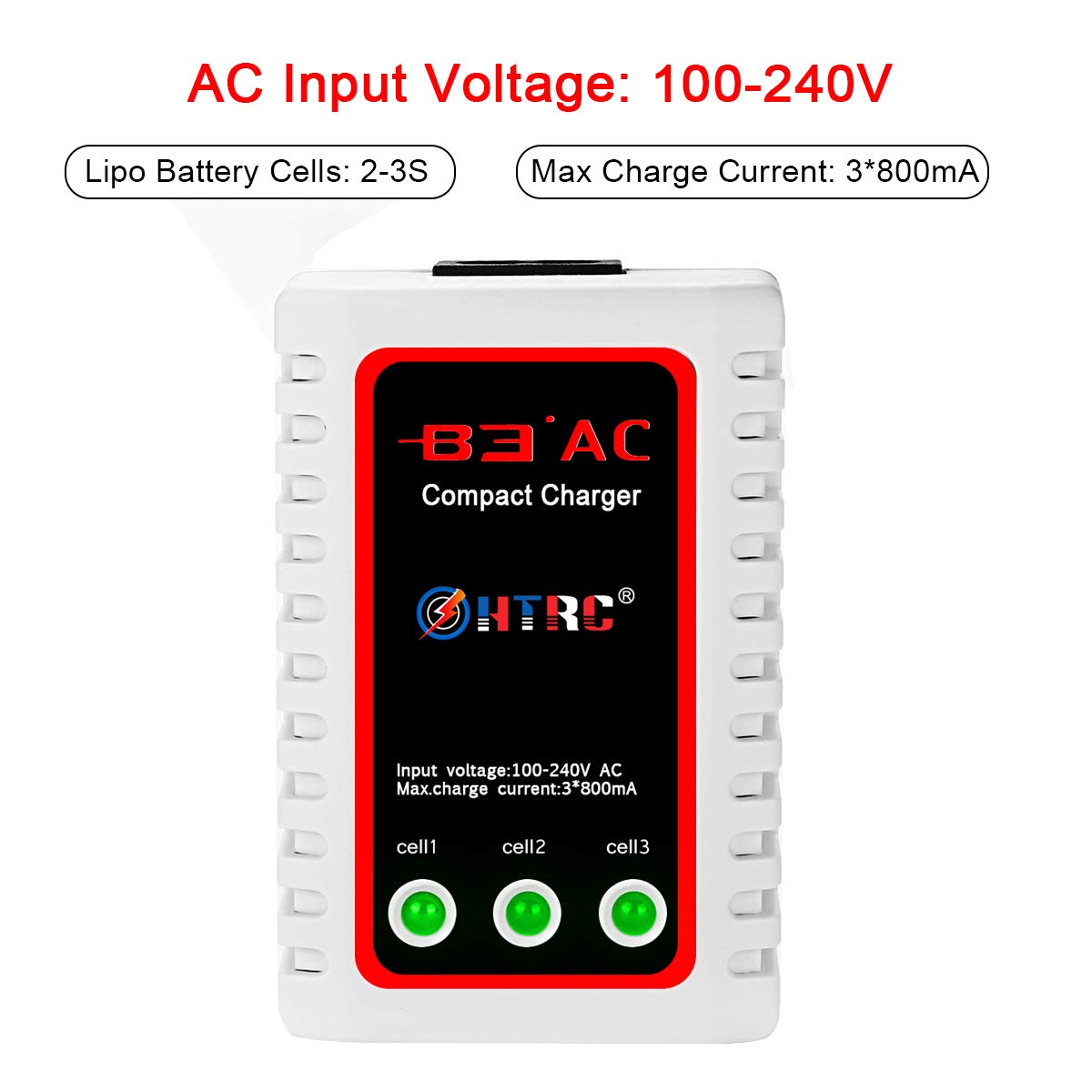 Haisito B3 Lipo Battery Charger for 2-3S Batteries Pack (7.4V,11.1V), Compact Airsoft Battery Balance Fast Charger (100-240V) for RC Quadcopter RC Drone Car Boat (White)