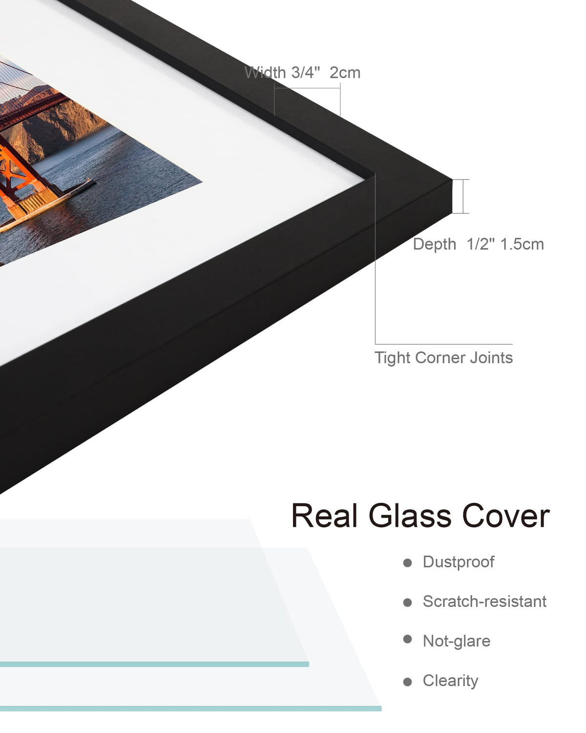 Hongkee 8x10 Picture Frame (4 Pack, Black) Made of Real Glass and Wooden Frame - Display Pictures 5x7 with Mat or 8x10 Without Mat, 8 by 10 Photo Frames TableTop Display and Wall Mounting