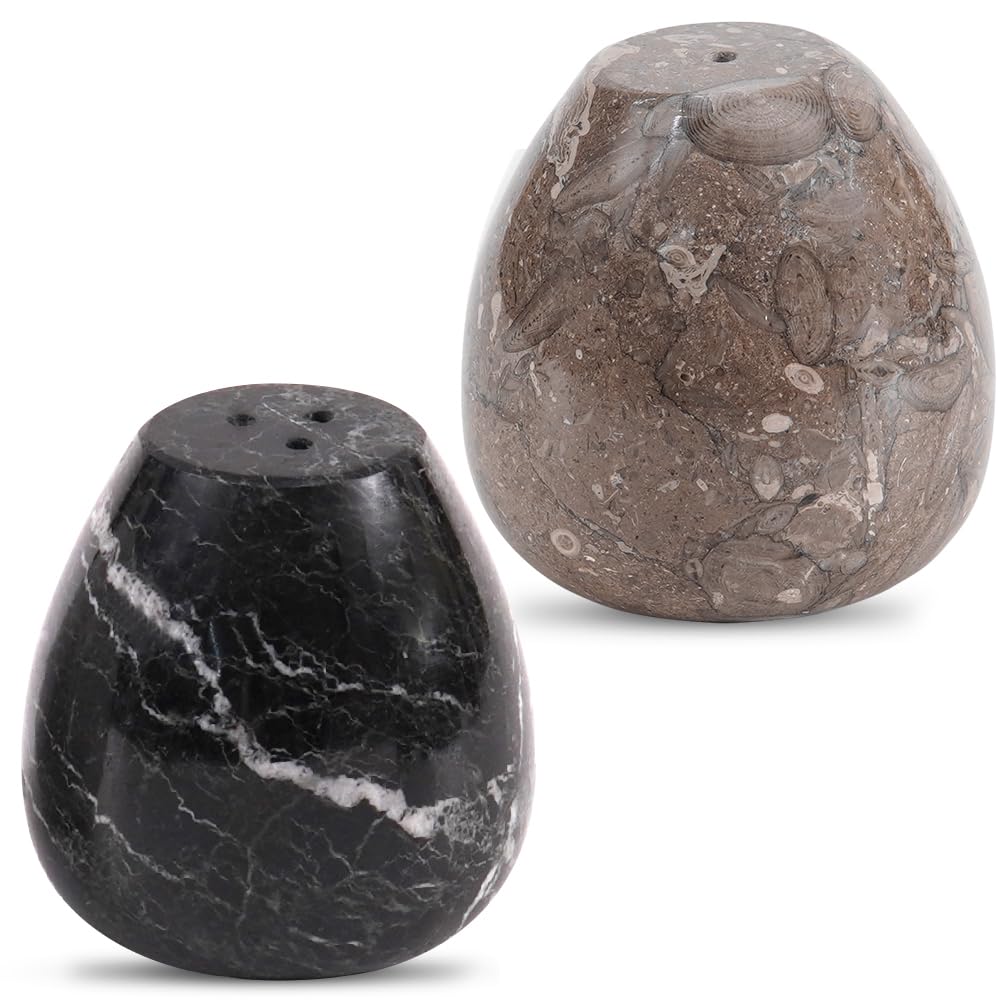 Earthen Crafts Marble Salt and Pepper Shakers Set of 2, Oceanic & Black
