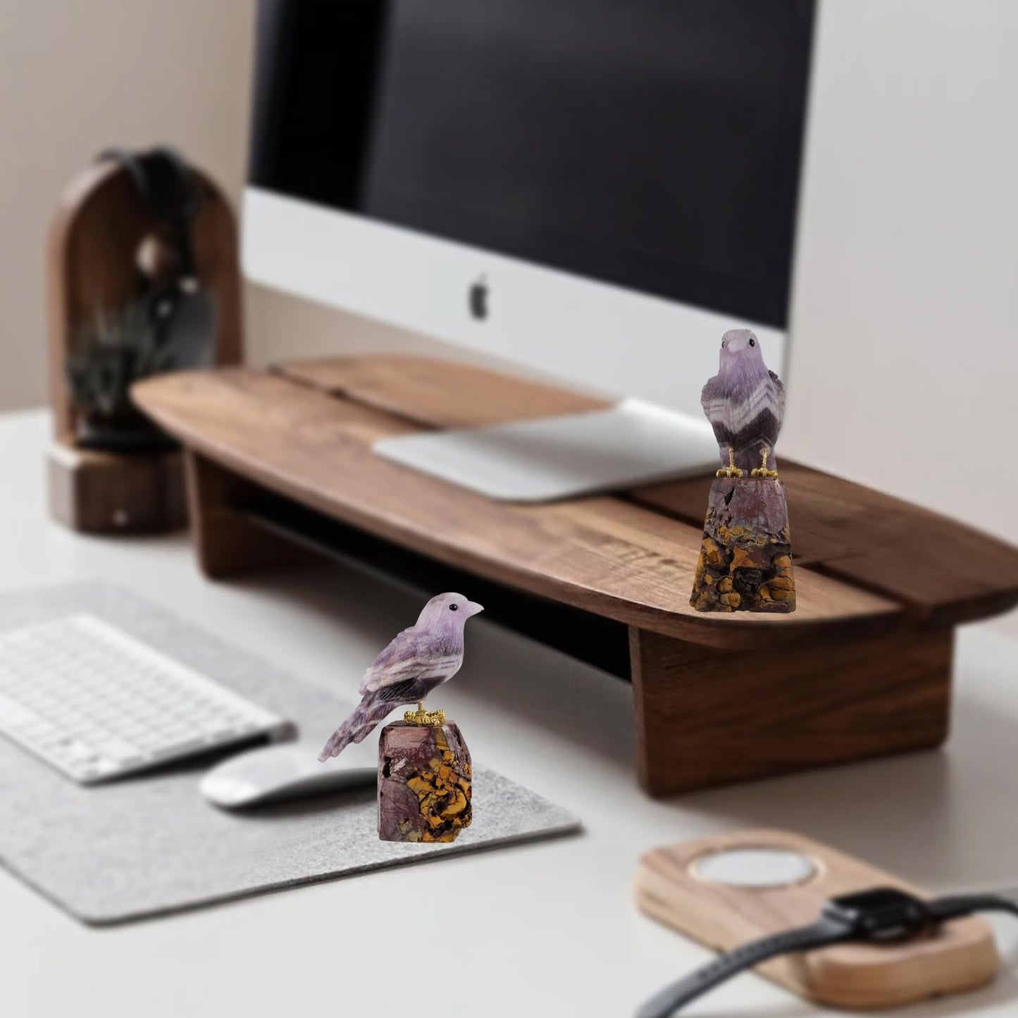 SMQ 2" Amethyst Crystal Magpie Statue, Handmade Bird Figurine Sculpture, Lucky Guardian Statue Healing Crystal Animal Gemstone Office Home Decor Collectibles Gift