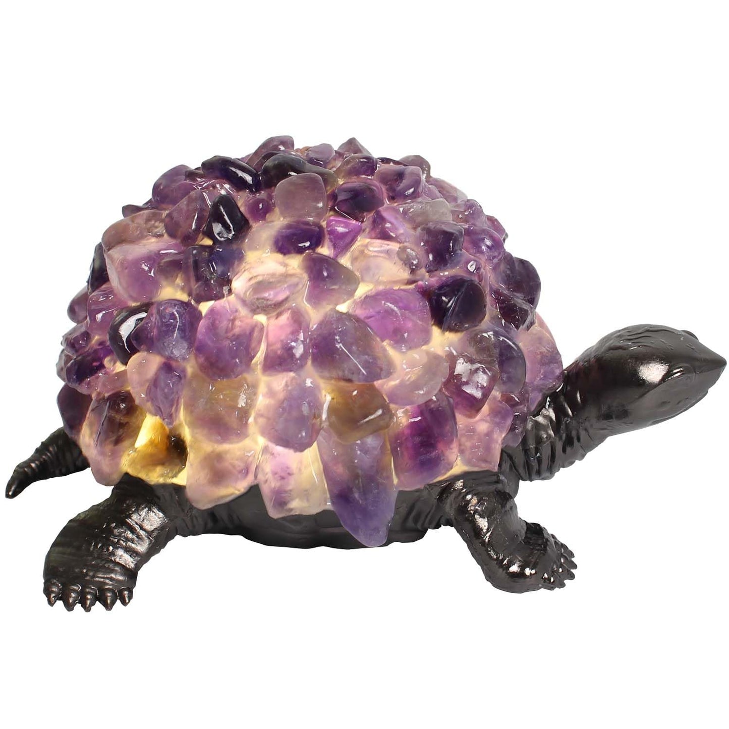 Youhot Handmade Genuine Amethyst Fragments Tortoise Table Lamp Night Light for Bedside Living Room