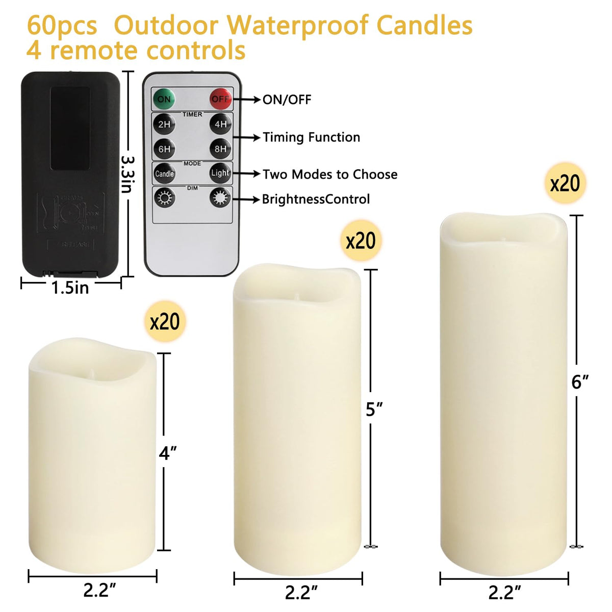 fclayvts 60-Pack LED Flameless Candles with Remote Control - Perfect for Parties, and Special Occasions (Three Sizes)