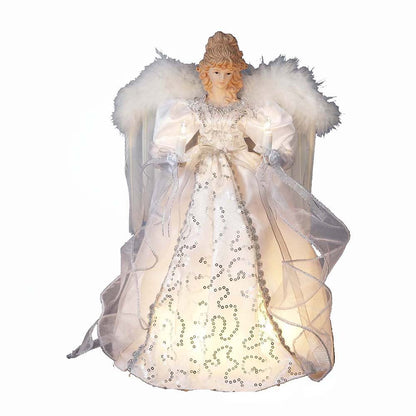 Kurt Adler 14" 10-Light White and Silver Angel Treetop