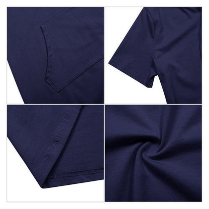 MISSKY Women Pullover Short Sleeve Pocket Sweatshirt Casual Dresses for Women (L,Navy)