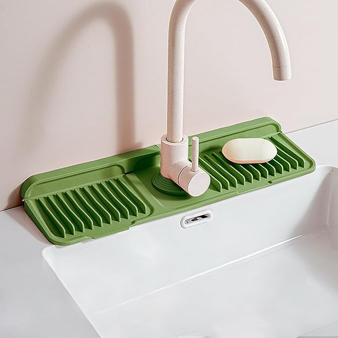 Longer Silicone Faucet Mat for Kitchen Sink – Button Style Faucet Drip Catcher