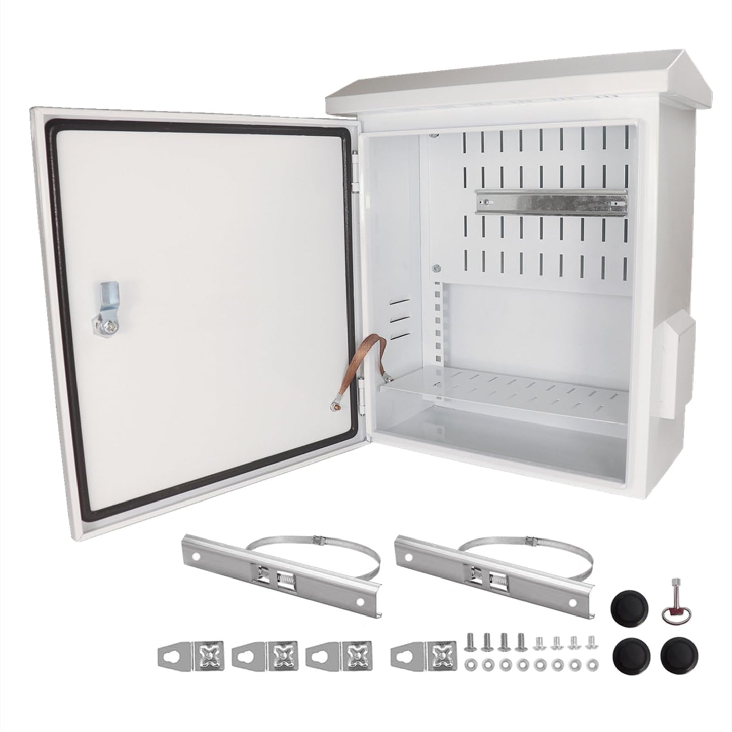 Yeaborn Outdoor Electrical Box 20'' x 16'' x 8'' One-Piece Ventilation Design Electrical Enclosure Box IP65 Waterproof Electrical Cabinet Street Light Box with Wall Hanging and Pole Mounting Parts