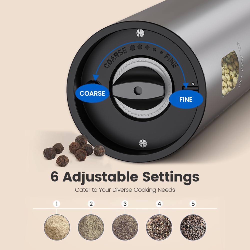 Cavir Electric Salt and Pepper Grinder Set with Charging Base,Upgraded Large Capacity, Automatic Salt and Pepper Mill Set LED light & 6-Level Adjustable Coarseness, Ideal for Home Kitchen BBQ