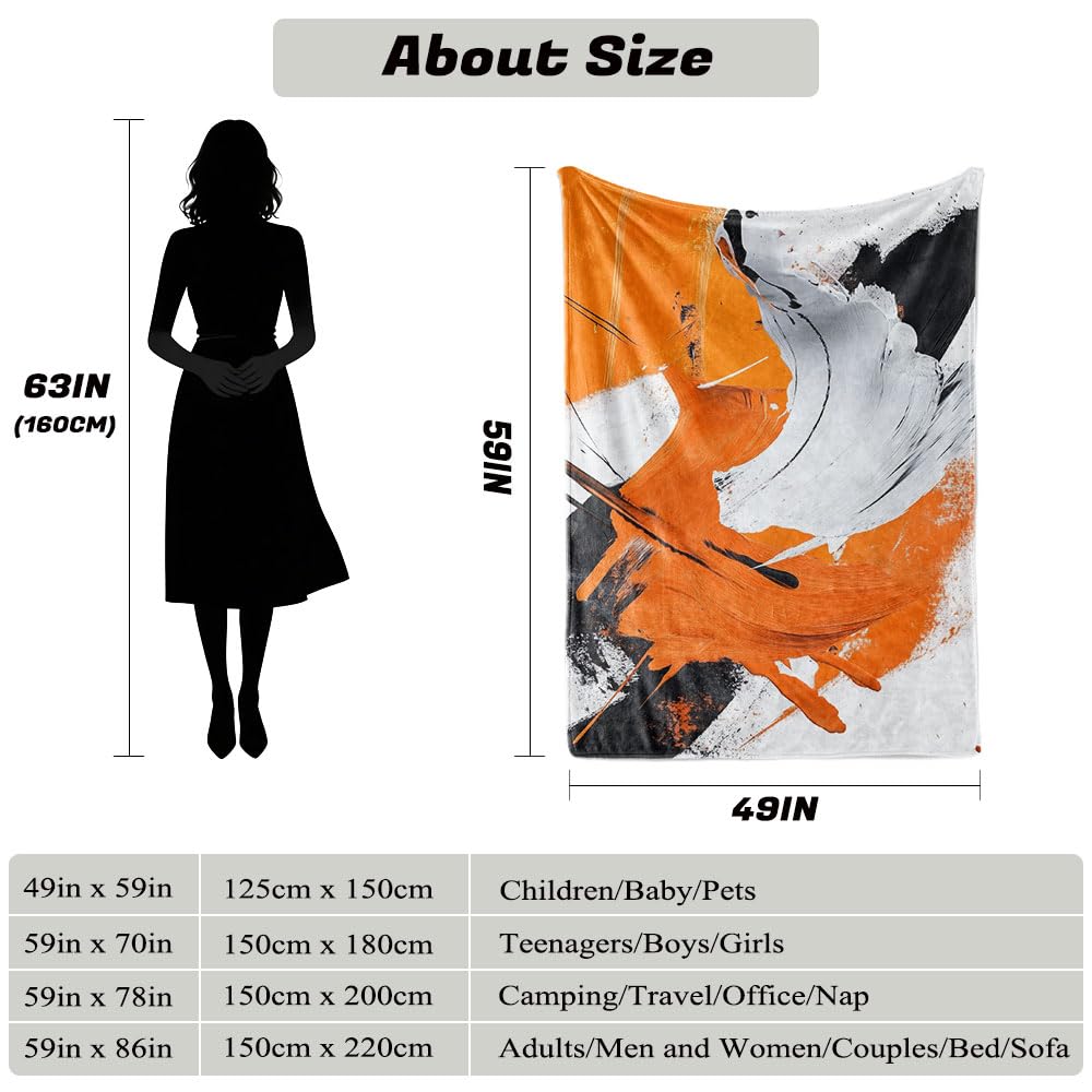HUNXIAOJ Abstract Throw Blanket Orange and Black Flannel Blanket Abstract Orange Bedding Warm Soft Flannel for Bed Sofa Couch (59in x 70in)