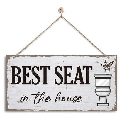 Funny Bathroom Sign Decor, Best Seat in the House Toilet Decoration, Rustic Farmhouse Toilet Wall Hanging Plaque, Bathroom Decoration with Rope Hanging 13.8 * 6.9 Inches