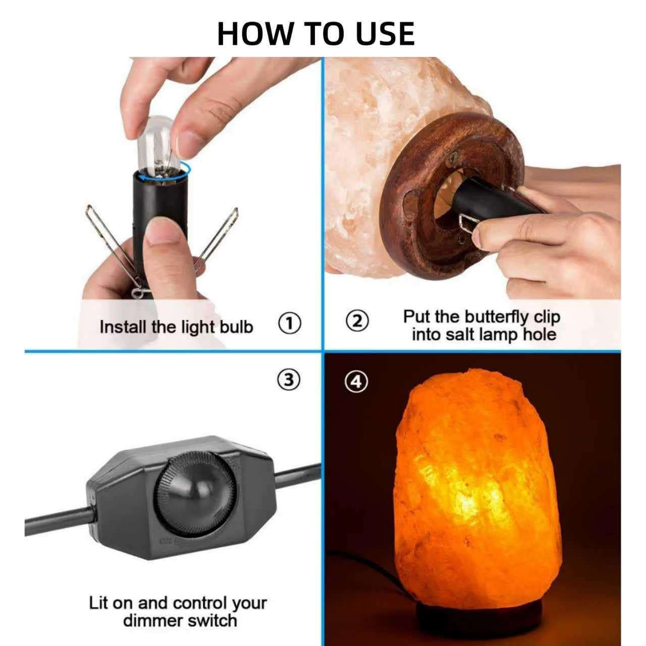 JIEOADOU Himalayan Salt Lamp Cord, with Dimmer Switch,Christmas Bulb, Cord with Dimmer Control and Base Assembly,6 Feet,2-Pack for Himalayan Salt Lampsand with 6 Free 15Watts Bulbs for Salt Lamp