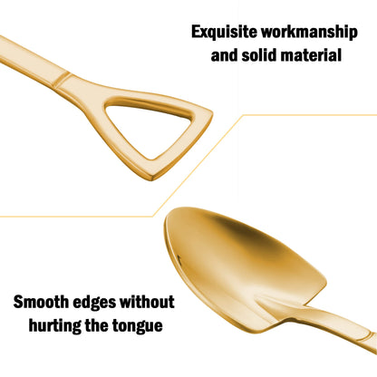 Gold Shovel Shape Spoons- 2piece Stainless Steel Spoon Long Handle Coffee Ice Cream Afternoon Teaspoon for Home Kitchen Restaurant Party（gold）
