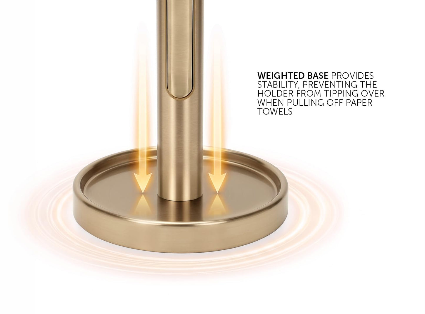 Ivilon Countertop Paper Towel Holder - Weighted Heavy Duty Steel Stand with Non-Slip Base for a Steady One-Handed One Sheet Tear - Fits All Rolls - Warm Gold