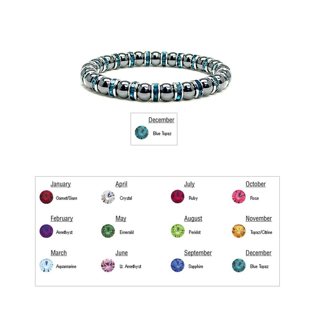 Accents Kingdom Magnetic Bracelet Women's Tuchi Simulated Pearl Hematite Magnetic Therapy Bracelet with Simulated Blue Topaz Crystal, 7.5"